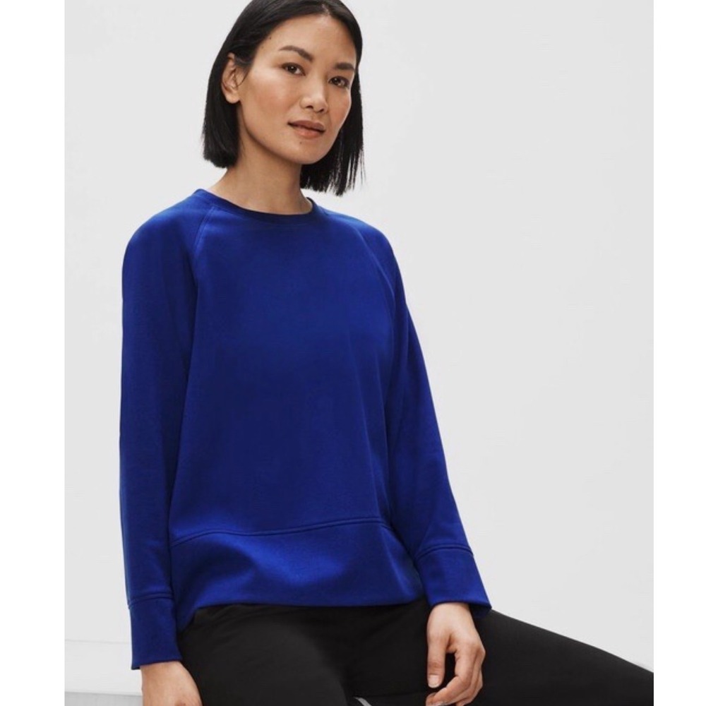 Eileen Fisher Flex Tencel Ponte Round Neck Top Blue Large Raglan Sleeve Pullover